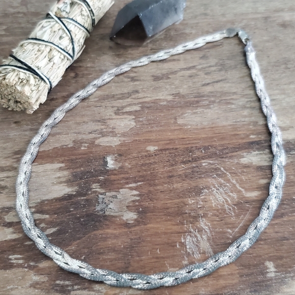 Jewelry - sterling silver three strand herringbone boho braided chain necklace